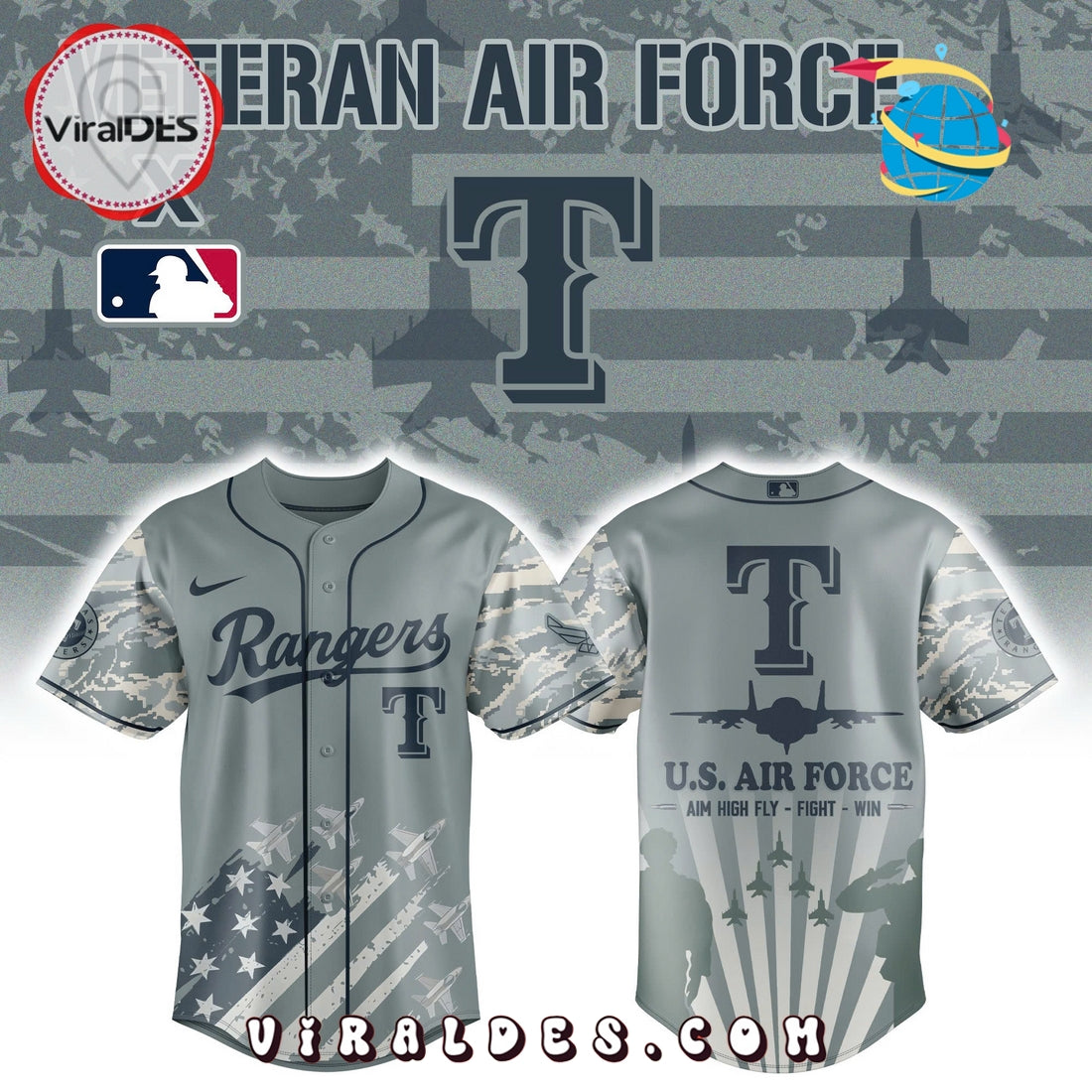 2025 Texas Rangers x Veteran U.S Air Force Baseball Jersey