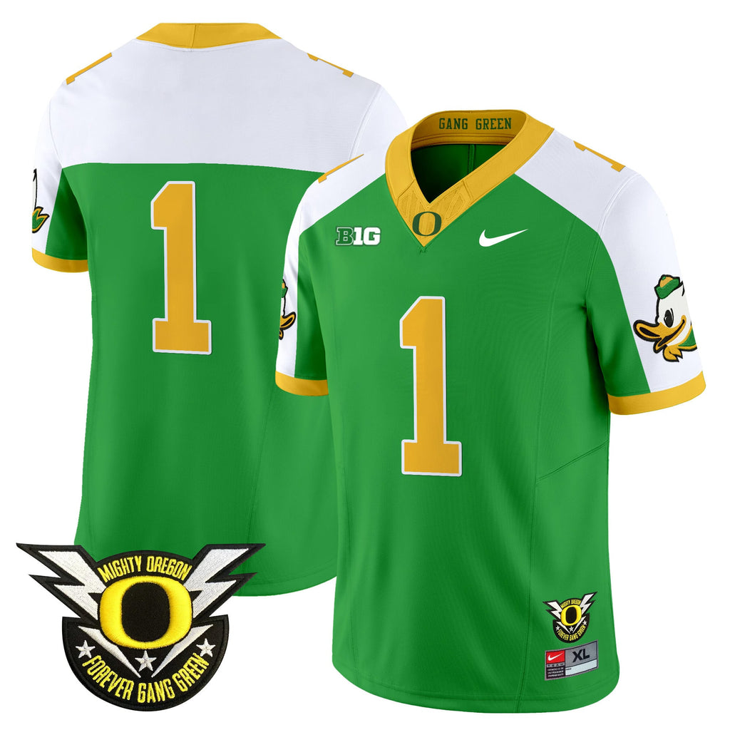 Men's Oregon Ducks 2024 Forever Gang Green & BIG Patch Vapor Limited Jersey N5 - All Stitched
