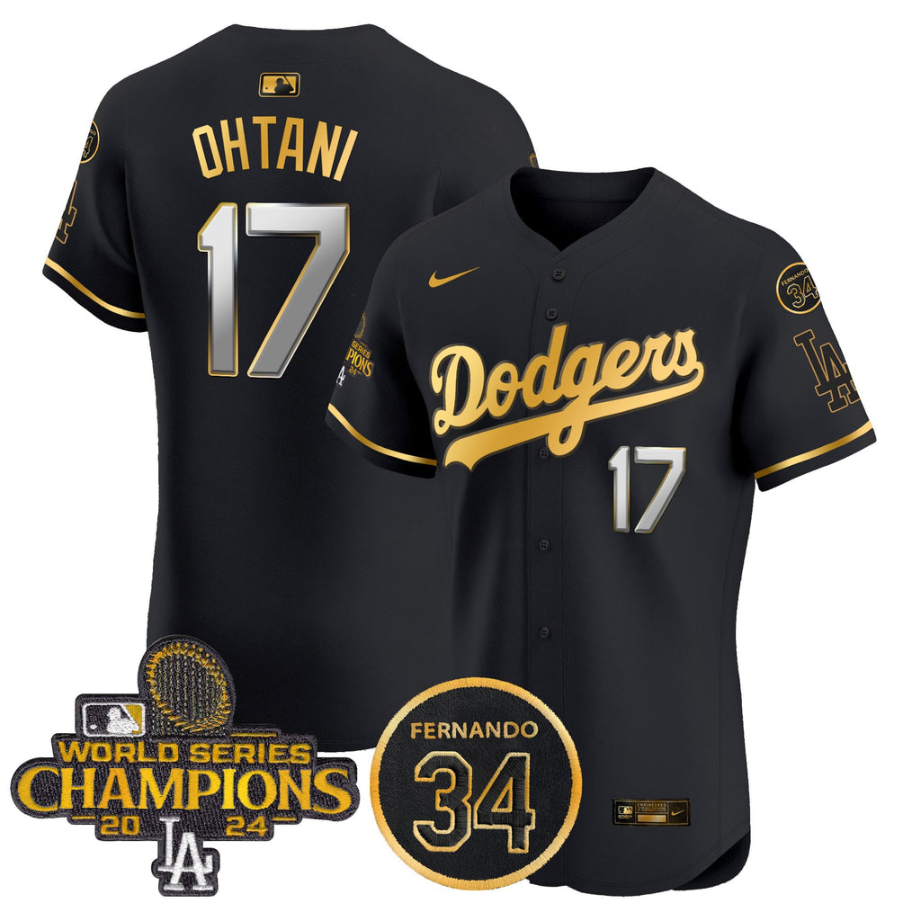 Men's Dodgers 2024 World Series Champions Gold Trim Vapor Premier Elite Jersey V2 - All Stitched