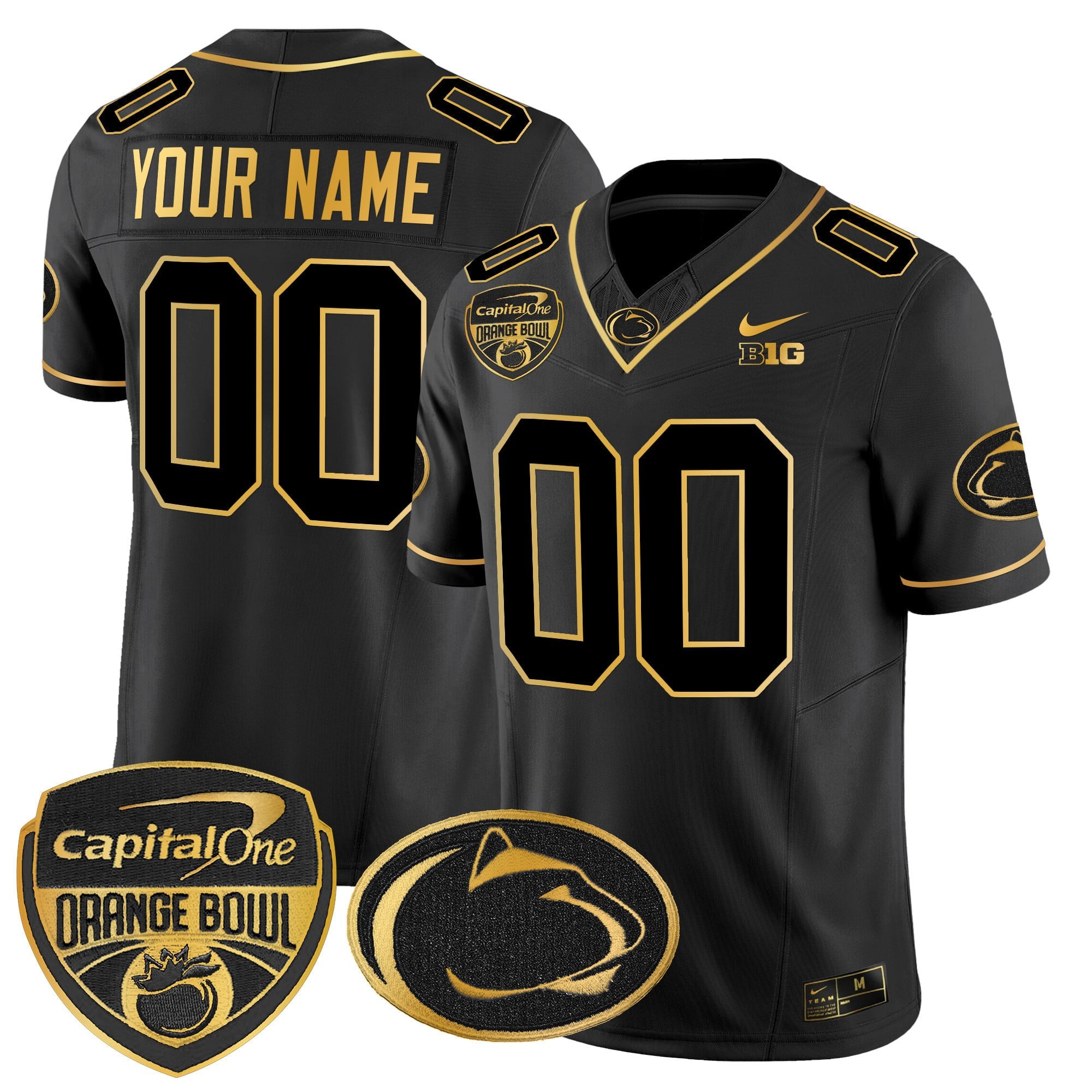 Penn State Nittany Lions Orange Bowl Patch Gold Vapor Limited Custom Jersey V2 - All Stitched