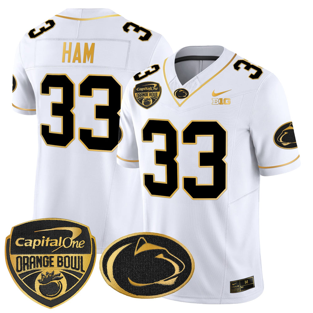 Men's Penn State Nittany Lions Orange Bowl Patch Gold Vapor Limited Jersey V2 - All Stitched