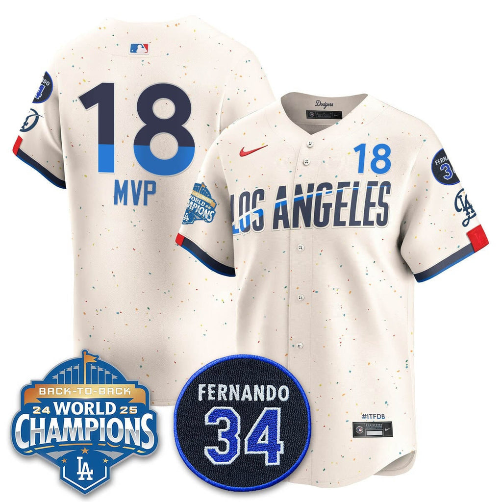 Los Angeles Dodgers 2025 Back To Back Champions Jersey - All Stitched