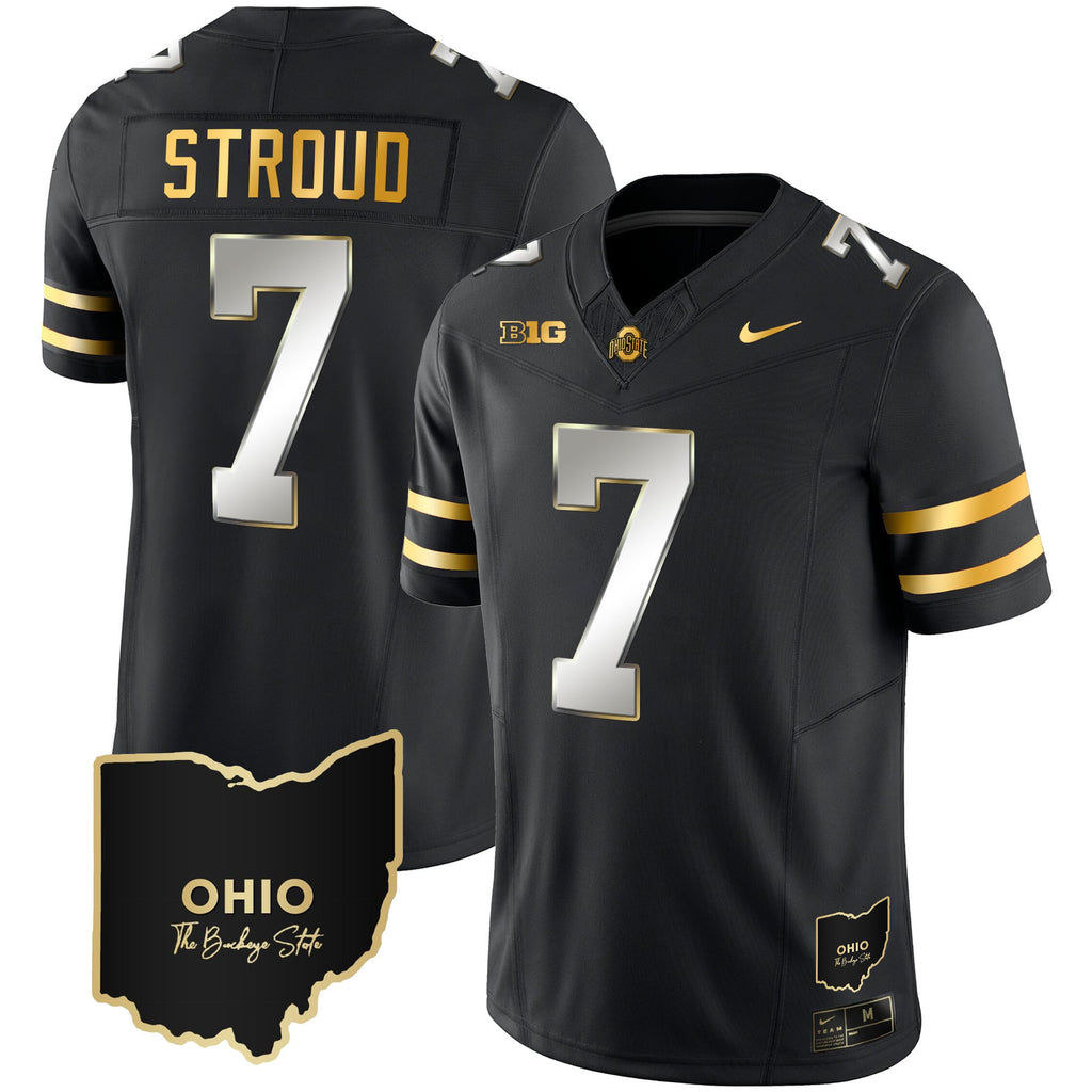Men's Ohio State Buckeyes 2023 Vapor Limited Gold Jersey - Ohio Patch - All Stitched