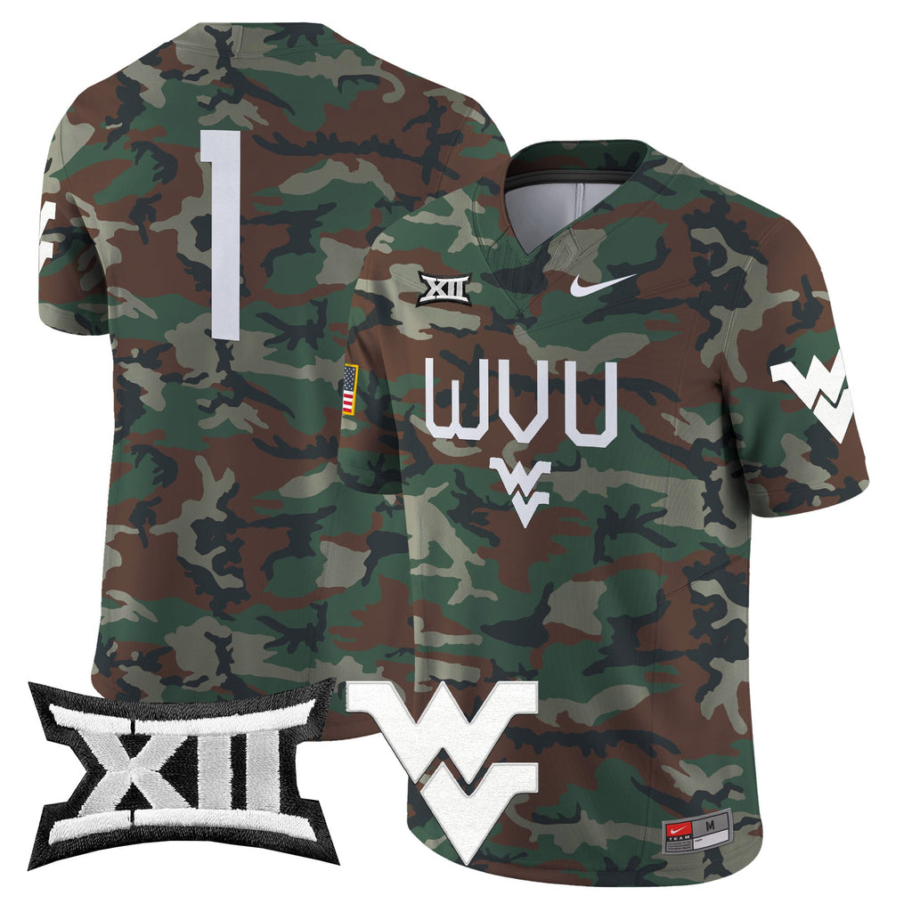 West Virginia Mountaineers 2024 Military Vapor Limited Jersey - All Stitched