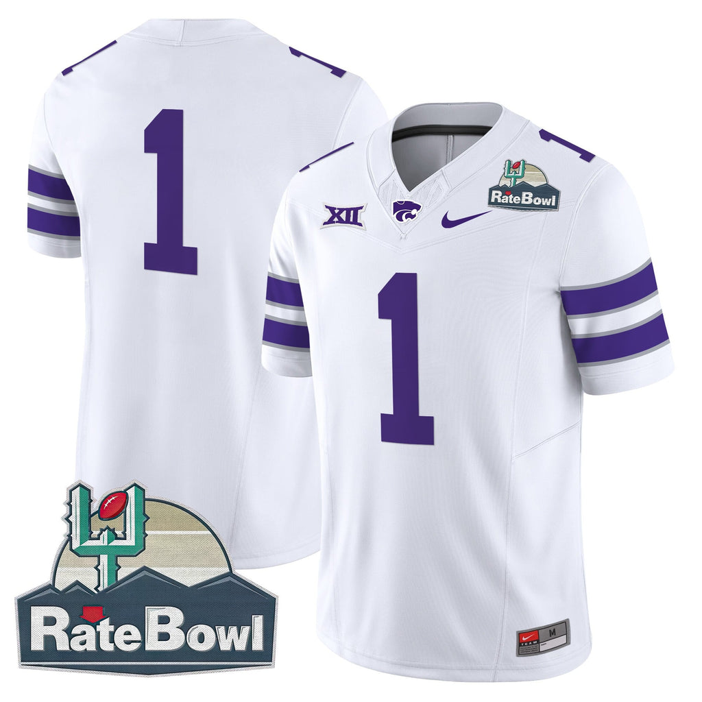 Men's Kansas State Wildcats 2025 Rate Bowl Patch Vapor Limited Jersey - All Stitched