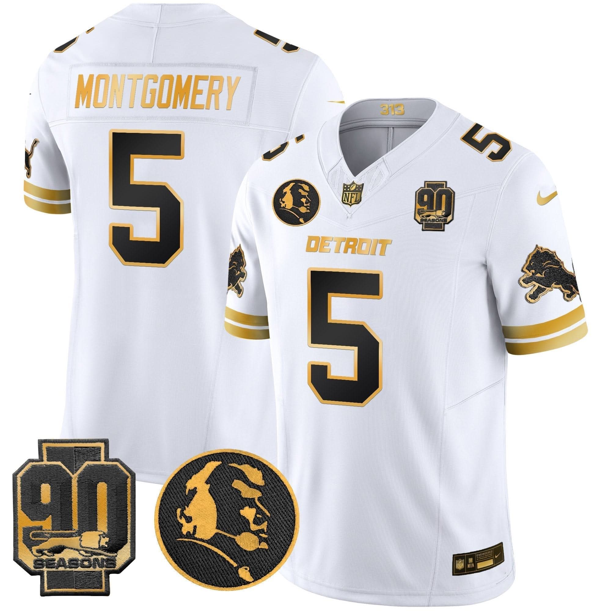 Detroit Lions 2024 90th & John Madden Patch Gold Vapor Limited Jersey V2 - All Stitched